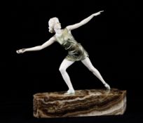 Ferdinand Preiss (1882-1943). `Javelin Thrower`, c.1925, cold-painted bronze and ivory, on an onyx