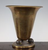 Attributed to Josef Hoffmann (1870-1956). A hammered brass vase, c.1923, with ebonised ball