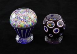 Two Perthshire limited edition glass pedestal paperweights, 1999 and 2001, the first double overlaid