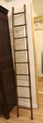 A faux bamboo library ladder, with brass hooks, 7ft 10in.