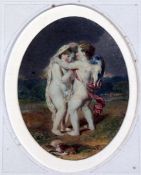 Attributed to Richard WestallwatercolourCupid sheltering a girl,Unframed; 5.5 x 4.25in.