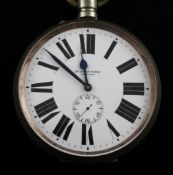 A 20th century Swiss nickel cased "200 Hours" goliath pocket watch, with Roman dial and subsidiary