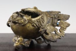 A Tibetan bronze Makhala mask incense burner, 10.75ins