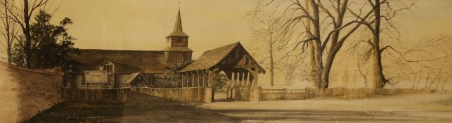 Alan Ingham (1932-2002)watercolour,Blackmore Church, Essex,signed,10 x 29in.