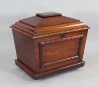 A Victorian mahogany sarcophagus shaped wine cooler, on plinth base and fitted castors, 2ft 1in. x