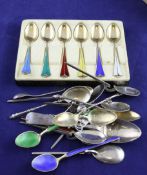 A 20th century cased set of six Norwegian silver gilt and polychrome enamelled coffee spoons, by