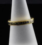 A George III enamelled gold memorial ring, with black enamelled bands inscribed "Eliz Preston ob