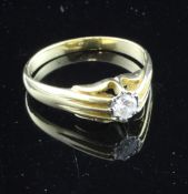 A gentleman`s 1970`s 18ct gold claw set diamond solitaire ring, diamond weight approximately 0.30ct,