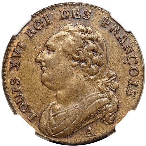 France. 12 Deniers, 1791-A. KM-600.1. Louis XVI. NGC graded About Uncirculated, Details (Surface