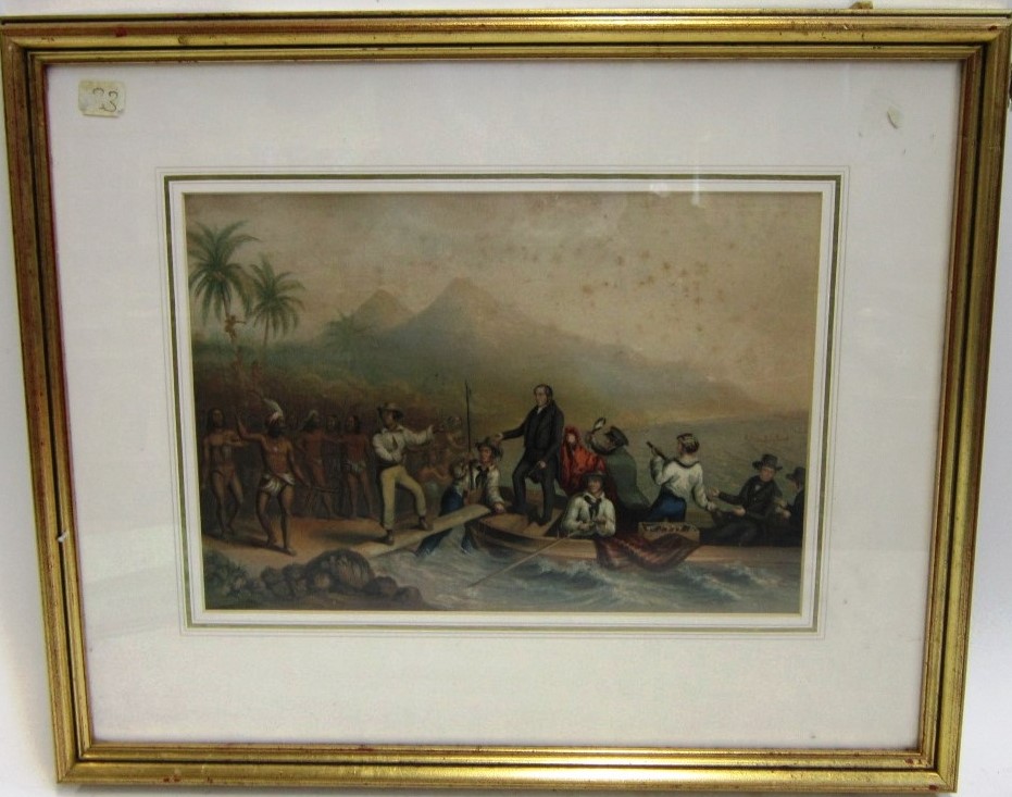 BAXTER PRINTS: `The Reception of Rev`d John Williams at Tanna`; `A Mountain Stream`, Semi nude