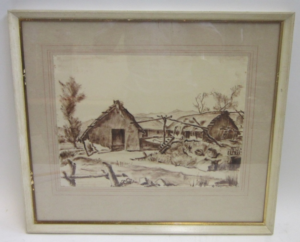 G BERGONZONI Studies of rural dwellings, a pair Pencil and watercolour, signed and dated `43 27 x 37