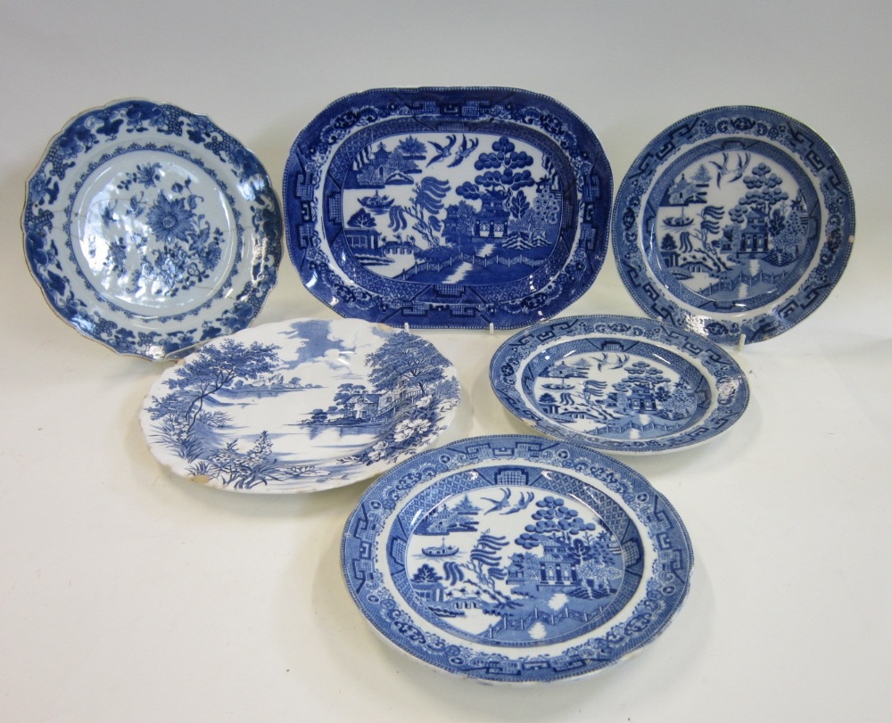 Mixed blue and white Plates comprising: a Late 18th/Early 19th Century Chinese Export Plate with