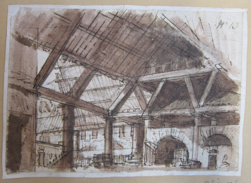 18TH CENTURY SCHOOL Study of architecture Pen and ink, inscribed `No. 13` upper right and later