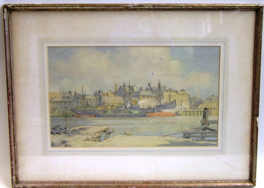 MAURICE CLARKE The "Bonawe" loading China Clay at Poole Pencil and watercolour Signed 1.r titled