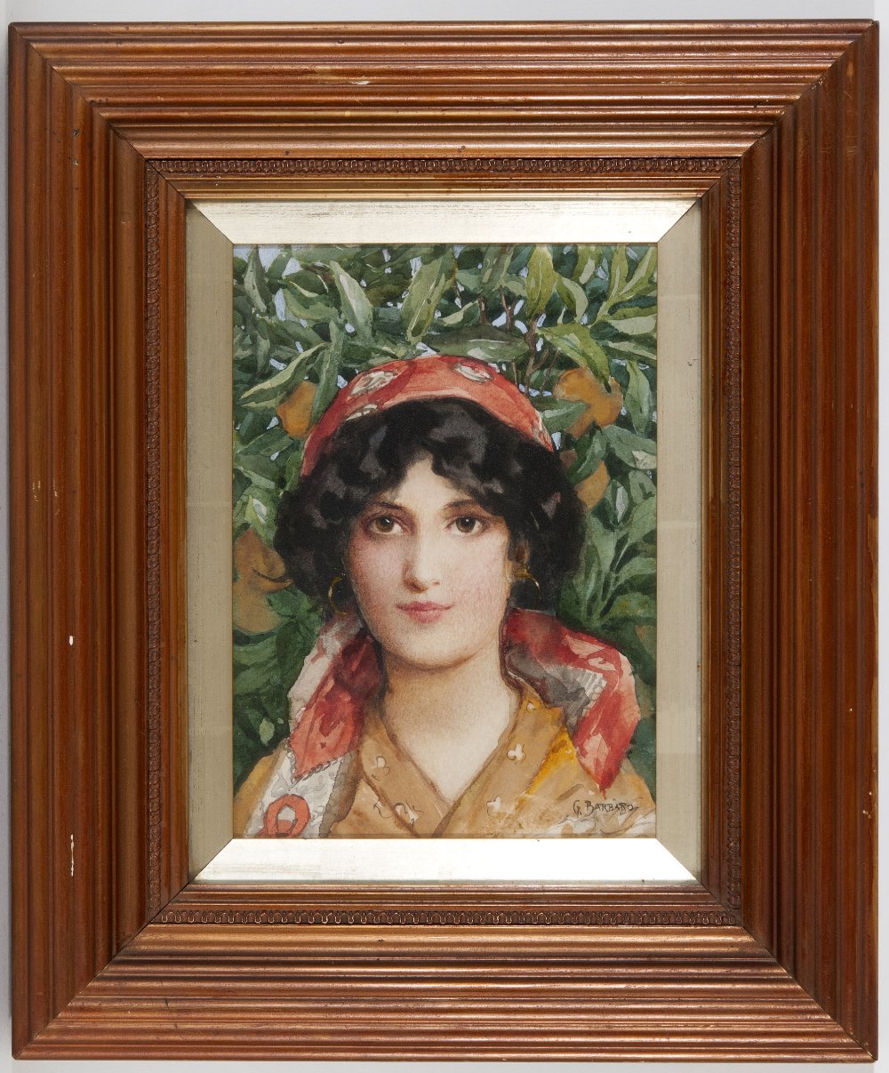 GIOVANNI BARBARO (aka ARTHUR DUDLEY 1864-1915) Portrait study of an Italian girl amongst orange