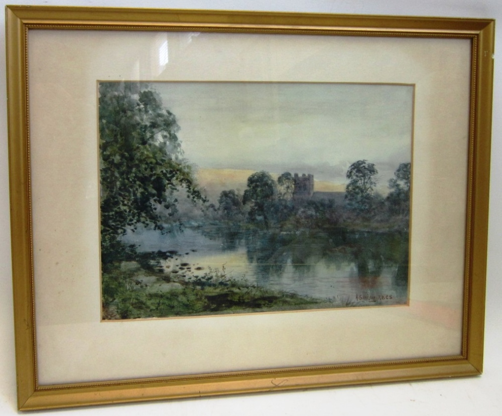 A SINCLAIR, EARLY 20TH CENTURY A river landscape with church beyond Watercolour, signed `A. Sinclair