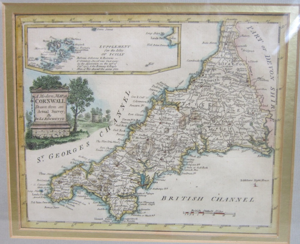 A large group of assorted Prints including two maps of Cornwall