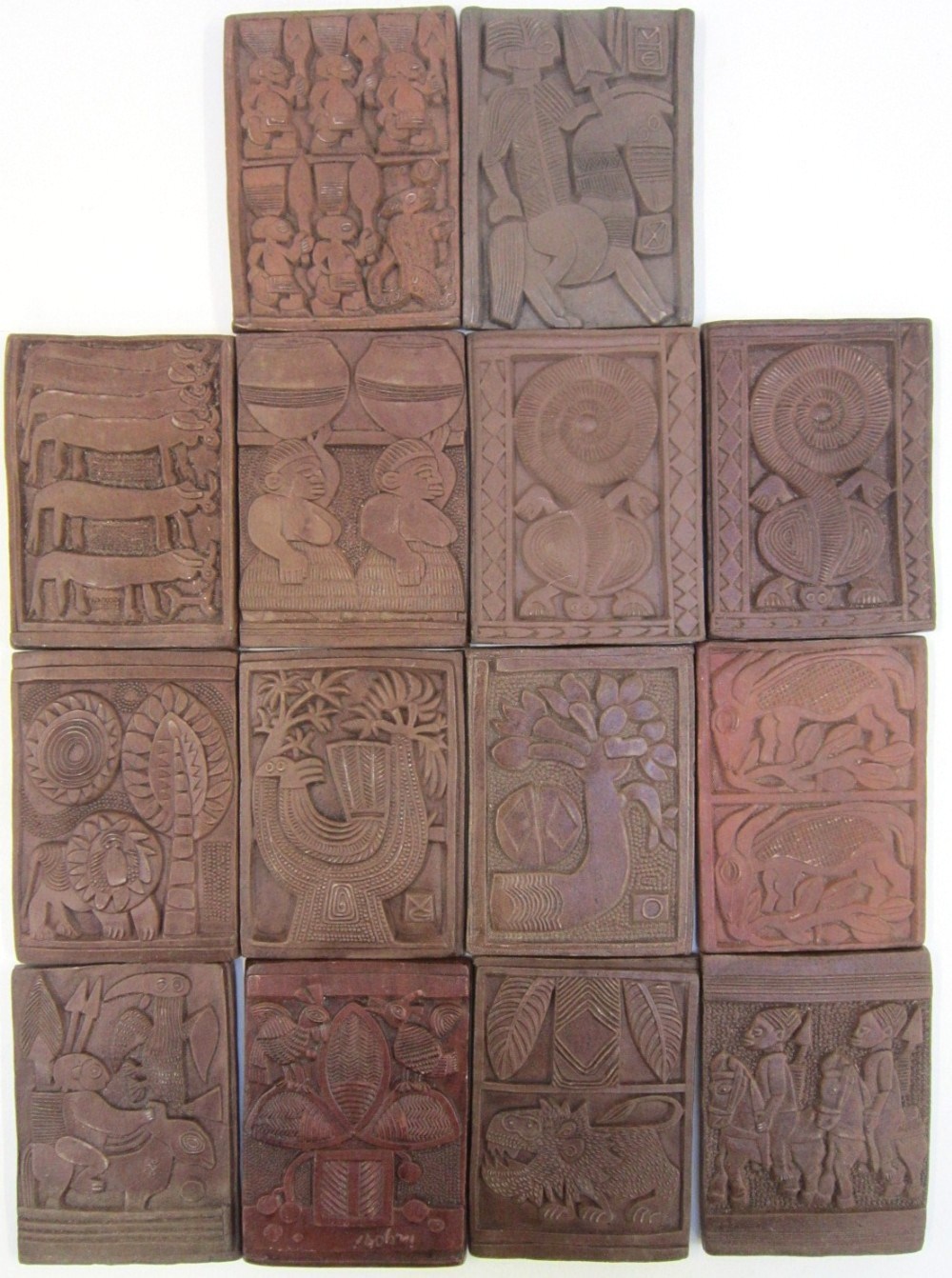 Set of African Ceramic Story Tiles - possibly Lagos School of Art, circa 1970`s. Each 9.5 x 7 cms