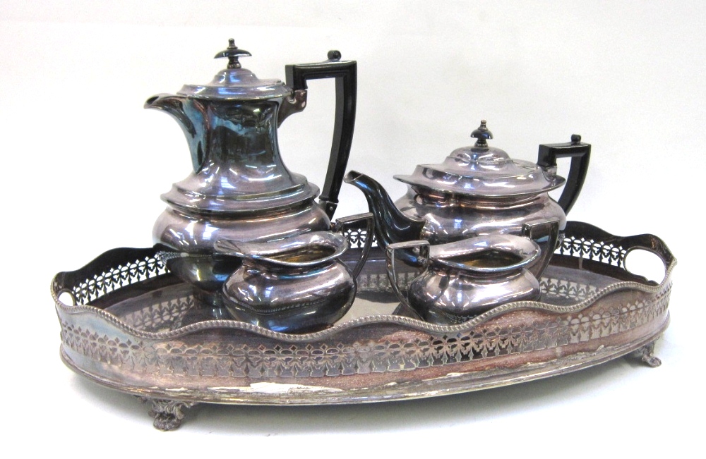 An electroplated four piece Tea Service, mark of Waller & Hall The hotwater pot 22.5cm high;
