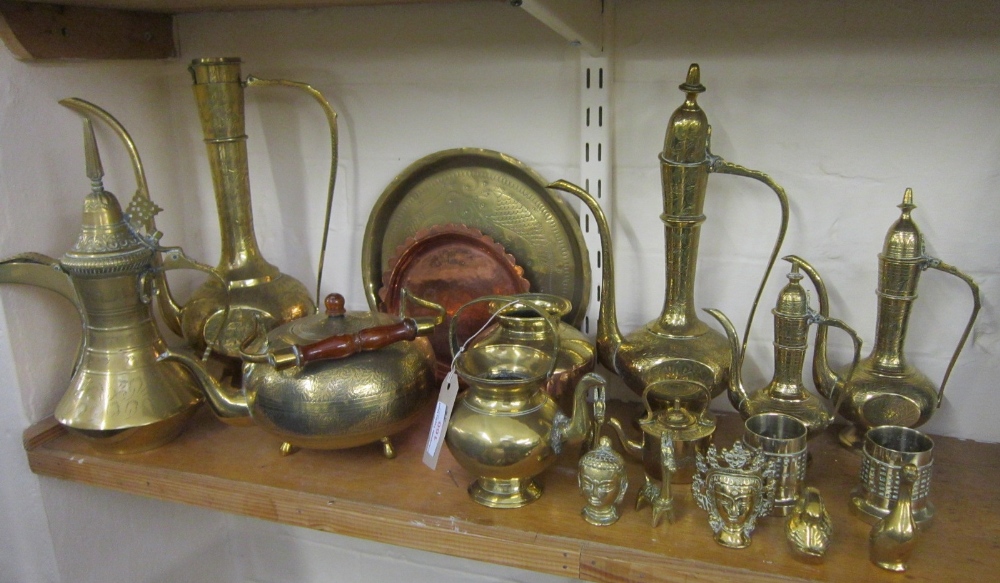 Eastern and other decorative brass ware and a small copper Dish