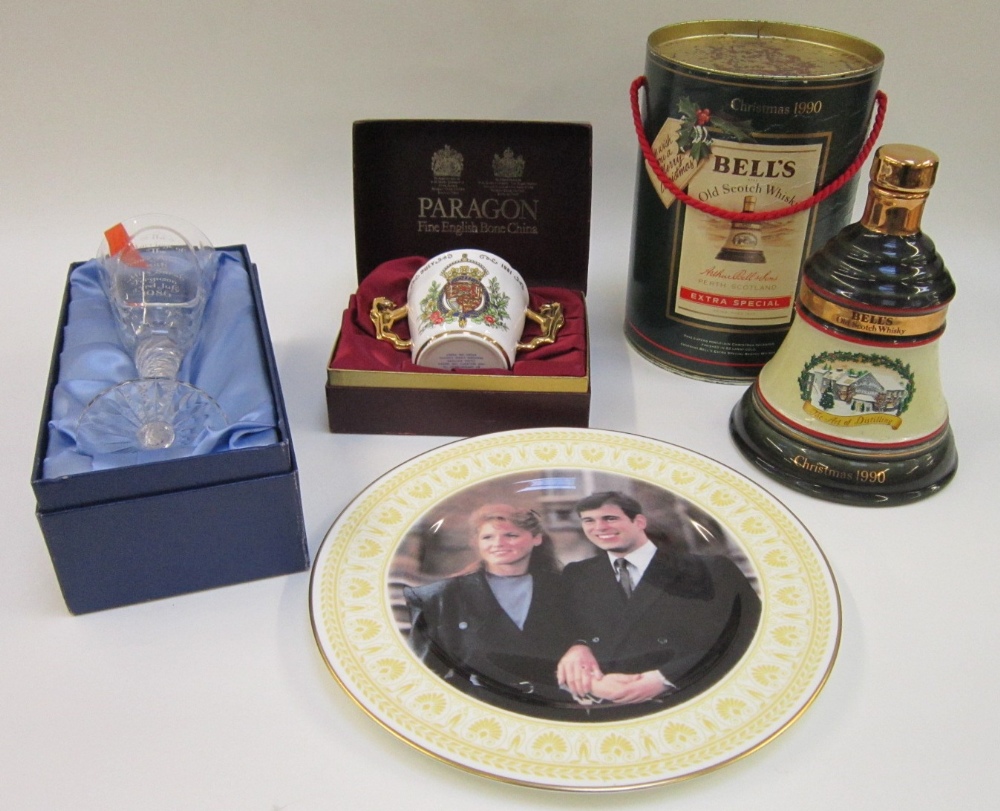 A Royal Doulton Crystal Glass Goblet, Coalport Plate, both to Celebrate the Marriage of Prince