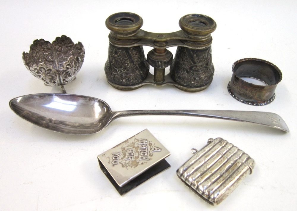 A mixed group of silver items comprising; a George III Table Spoon, London 1786; an Edwardian silver