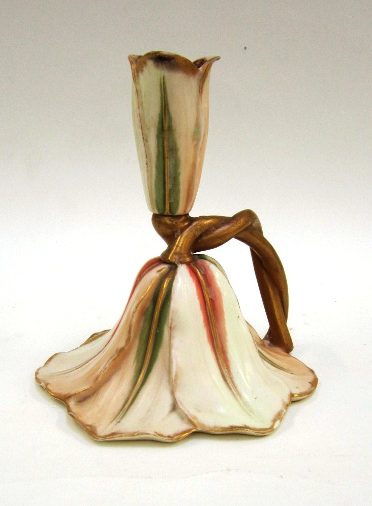 A Royal Worcester Candle Holder in the form of a flower head. Reg. No. 165732, height 15 cms (A/F)