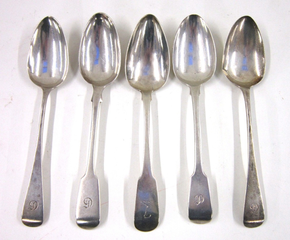 A group of 5 George III/Victorian silver Tablespoons, various dates and makers including an Irish