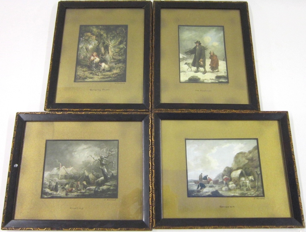 A set of four small colour Prints after George Morland, each titled to the gilt mounts