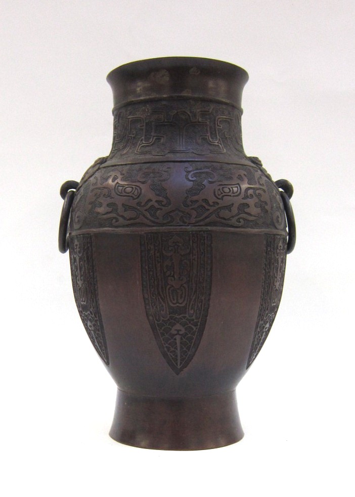 A 19th Century Chinese bronze baluster Vase. Height 32 cms