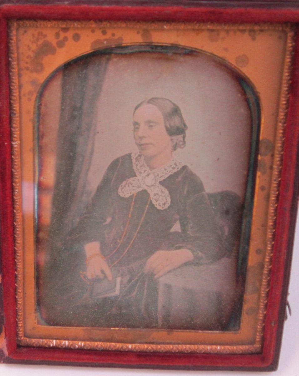 A Victorian Daguerreotype in leather case with gilt mount (faded)