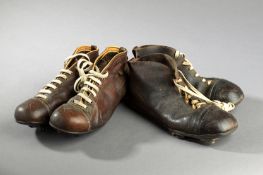 Two pairs of vintage football boots circa 1920s, both in used but reasonable condition