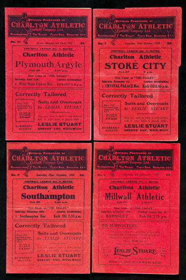 Seven Charlton Athletic home programmes season 1930-31, Millwall, Stoke, Southampton, Port Vale,