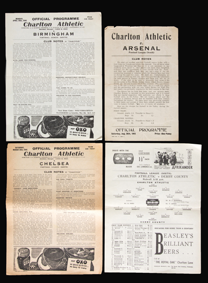 51 Charlton Athletic single-sheet wartime home programmes, seasons 1943-44 to 1945-46