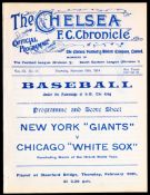 A programme for a `Grand Baseball Match` played at Stamford Bridge, Chelsea, between the New York