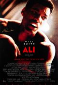 A rare Muhammad Ali signing of the movie poster for Will Smith`s "Ali", signature in gold marker