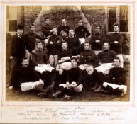 A period photograph of a rugby team in 1892, published in Cheltenham, and autographed by the players