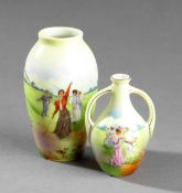 An unmatched pair of fine porcelain tennis/golf posy vases, larger pieces are often attributed to `