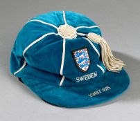 Cyril Knowles` blue England international cap v Sweden 1967-68. This was a friendly match played