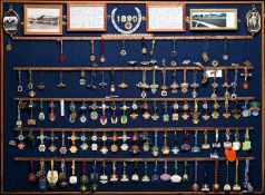 A Lingfield Park member`s race badges display, a custom made board with a hand written potted