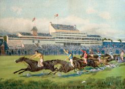 A pair of 1886 German chromolithographs depicting Fred Archer`s last Derby win on Ormonde and the