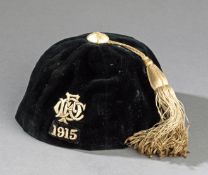 A football cap bearing a CFC monogram, believed to be Corinthians Football Club, dated 1915,