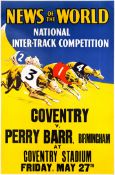 A poster for the News of the World National Inter-Track Greyhound Racing Competition match between