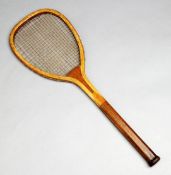 A London "College" flat top racquet circa 1880-90, convex, full gut, code on side of handle 72721,