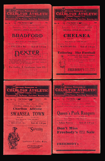 Twelve Charlton Athletic home programmes season 1929-30, Bristol City, Chelsea, Blackpool,