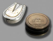 A replica `Kentucky 1872` commemorative snuff box, a circular, screw top metallic snuff box