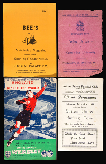 A miscellaneous collection of football programmes, England internationals and to a lesser degree