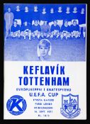 Keflavik v Tottenham Hotspur programme UEFA Cup 14th September 1971