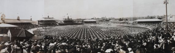 A panoramic photograph of the Sydney Cricket Ground circa 1901, in four plates, showing large