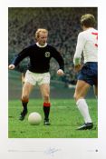 A signed Jimmy Johnstone photographic print, the portrait of the Celtic player originally